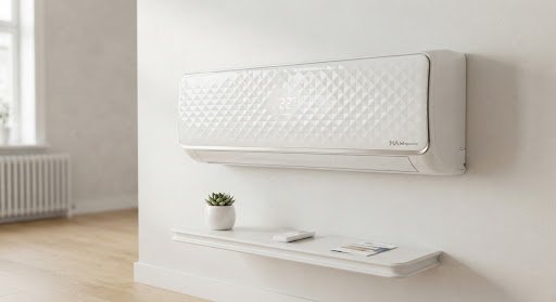 Designer residential indoor split air conditioner with geometric front panel